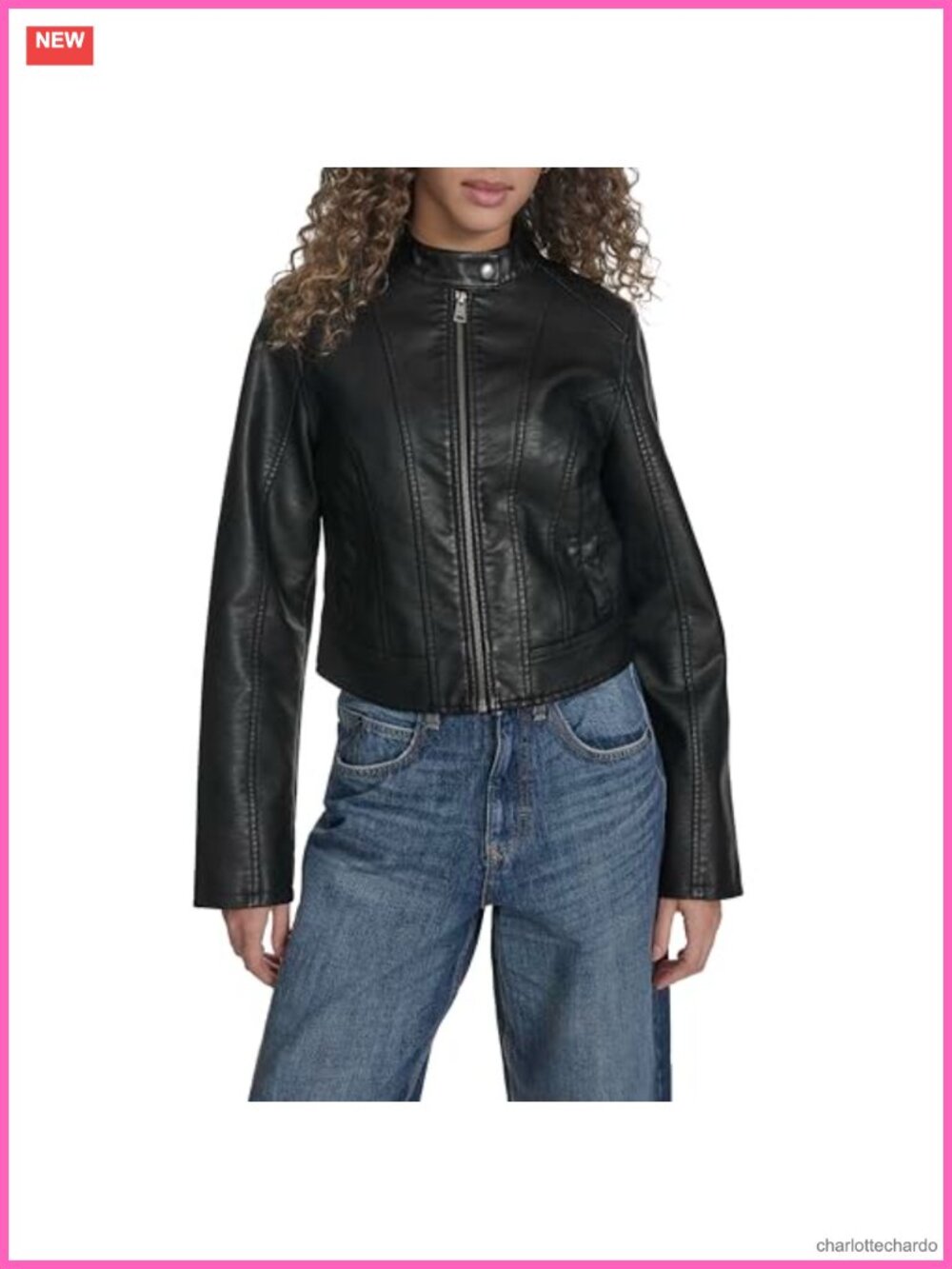 Faux Leather Racer Jacket Stand Collar Long Sleeve Aviator
